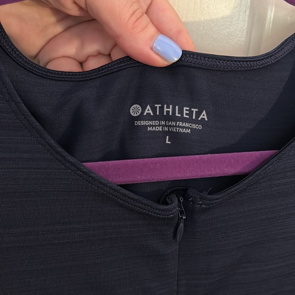 Athleta Exclusive Quarter Zip Ruched Navy Blue Golf Tank sz Lg - Picture 2 of 6